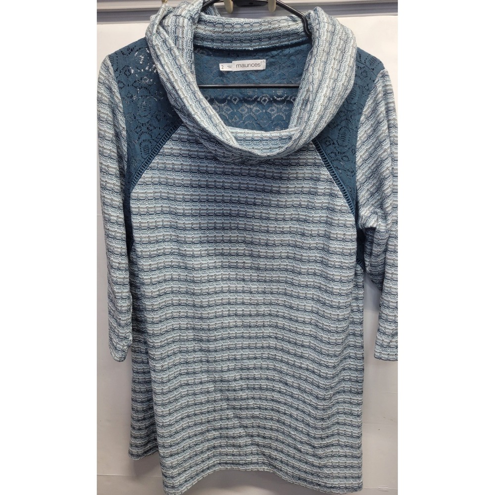 Maurices Womens Blue Striped Lace Cowl‎ Neck Tunic Top Size 2